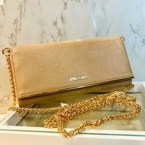 Prada Saffiano Leather Long Wallet (Free Wallet Insert and Chain)